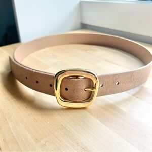 Madewell NWT Sculptural Tan Leather Belt with Gold Buckle M